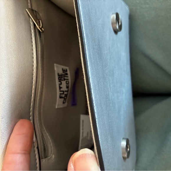 Satchel by Future Collective, Top-Handle w Cross Body Strap Silver Belt Design 🩶 - Picture 7 of 11